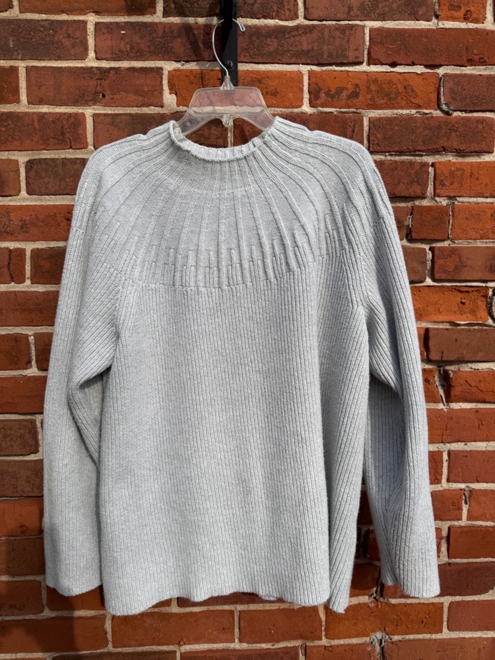 J. Jill Light Gray Ribbed Yoke Mock Neck Sweater